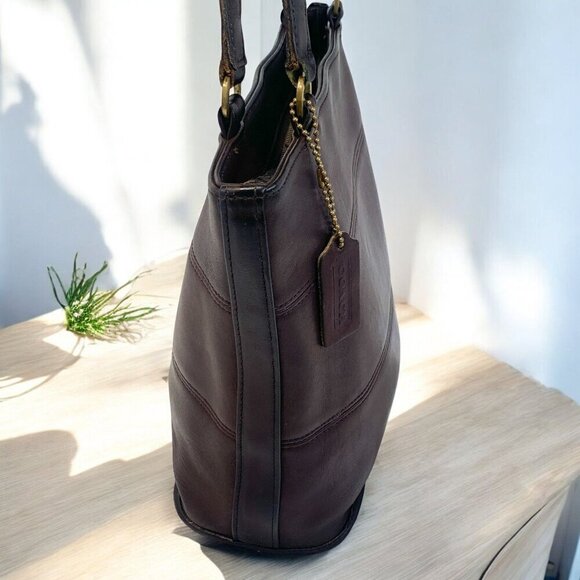 COACH Tribeca Shopper Tote Bag 1998 Brown Leather Shoulder Straps Brass H8P9098 - Picture 10 of 15